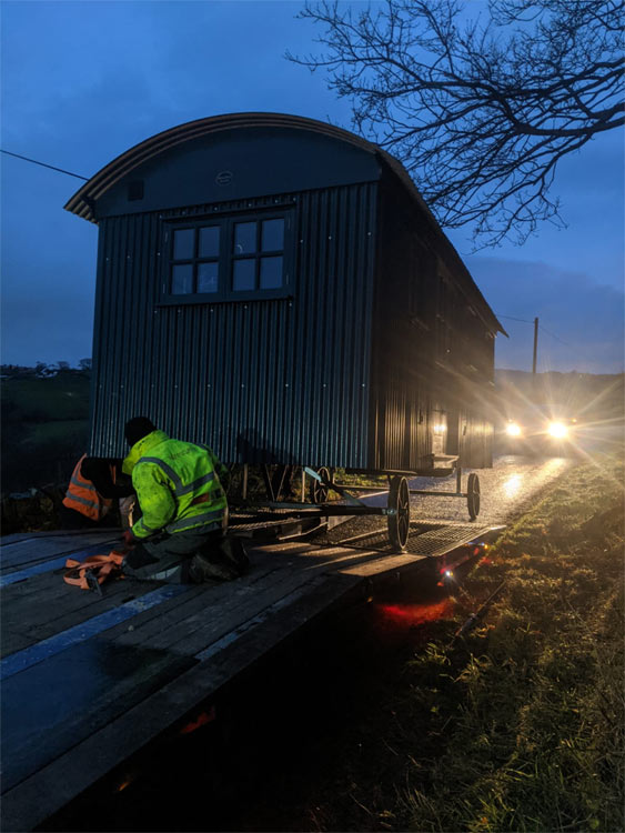An early morning delivery of our fantastic new Shepherds Hut